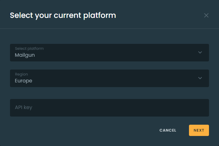 Mailgun migration dialog