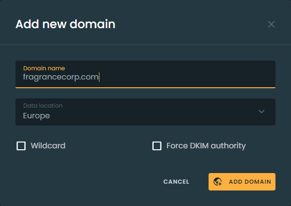 Add new domain dialog