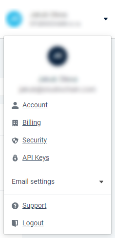 Mailgun account menu