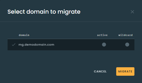 Select domain for migration