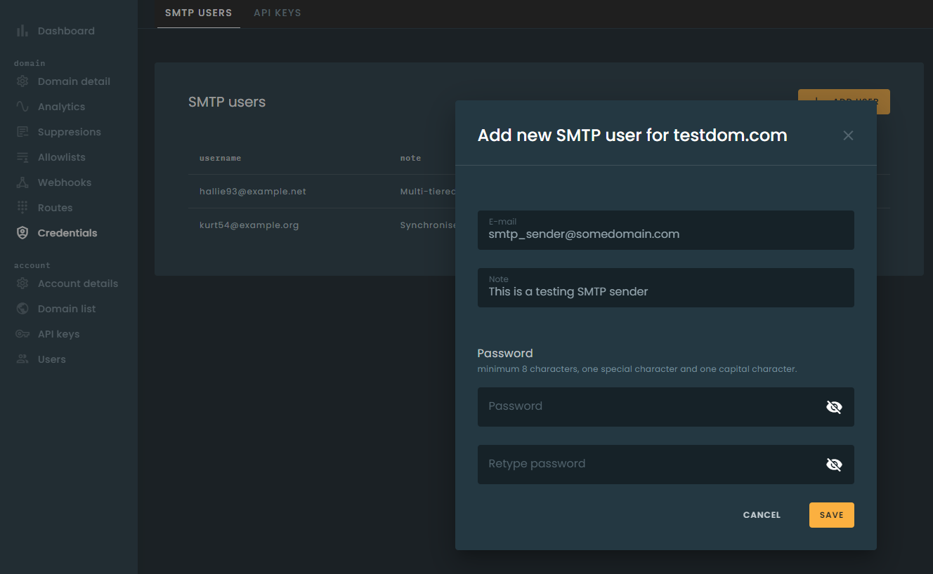 SMTP credentials